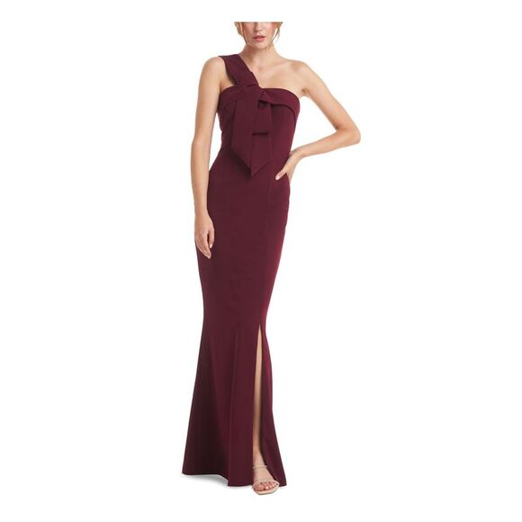 NWT JS COLLECTION Womens Maroon Fold Over Trim Bow Sleeveless Formal Dress 12 - Picture 1 of 5